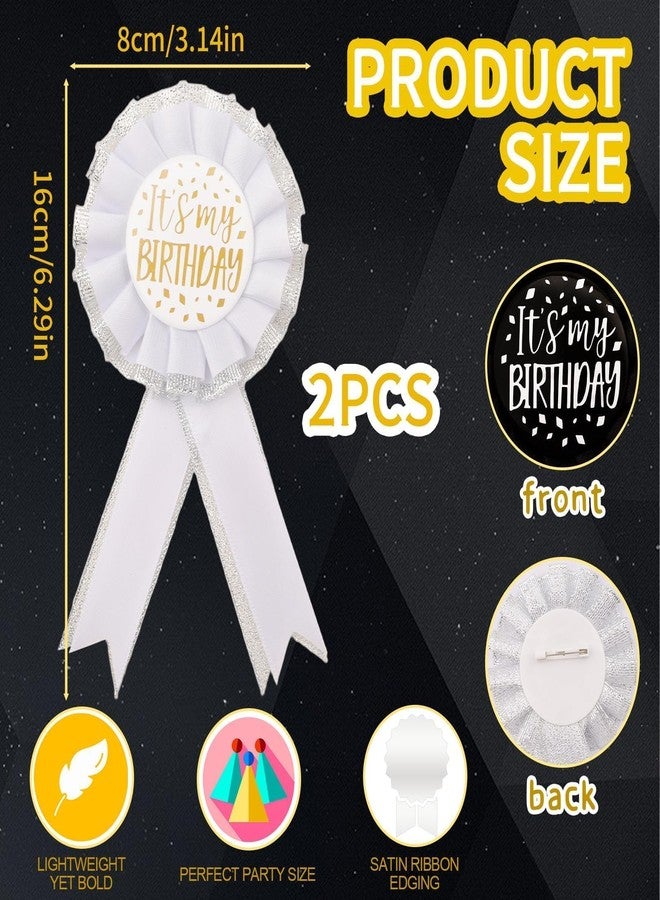 ECNHIVE 2PCS It's My Birthday Pin & Ribbon Set - Black & White Birthday Badge with Festive Ribbon for Girls, Boys, Women, Men | Happy Birthday Pin - Image 2